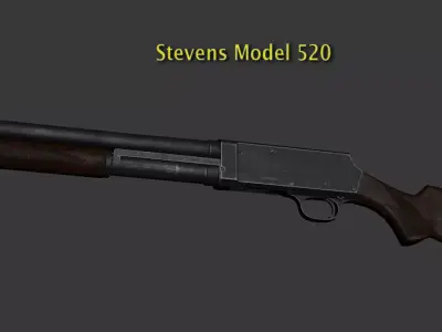 Stevens M520 Pump Action Shotgun - High and Low Poly Low-poly 3D model