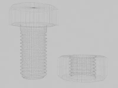M8 Hex Bolts and Nuts with Rusty Iron Texture Fine Threads 3D model
