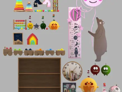 Bookcase with toys Low-poly 3D model