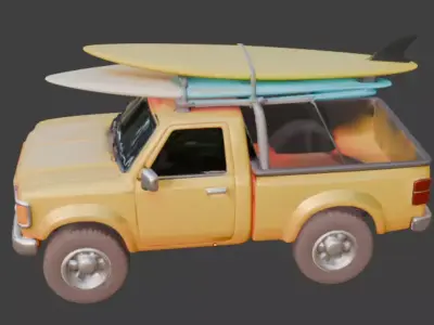 Sunset Beach Surf Truck 3D Model Low-poly 3D model