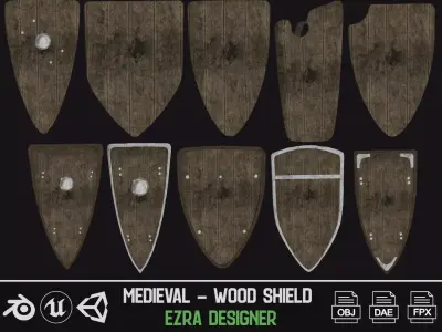 Wood Shield - Medieval  Low-poly 3D model