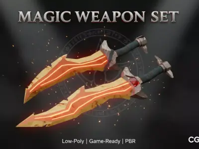 Magic Weapon set Low poly Game ready Low-poly 3D model