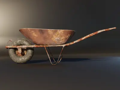 Old Rusty Wheelbarrow Low-poly 3D model