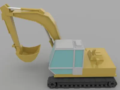 Excavator Low Poly Model construction crane Low-poly 3D model