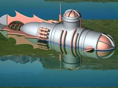Submarine floating in water Free 3D model