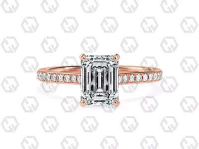Ring 53 Emerald shape pave setting ring with gems 3D print model