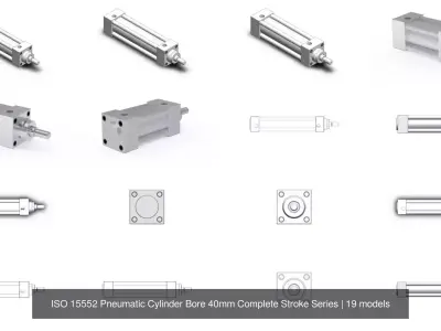 ISO 15552 Pneumatic Cylinder Bore 40mm Complete Stroke Series 3D Model Pack