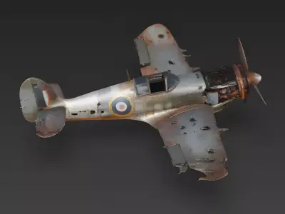 Wrecked WWII Fighter Plane 3D Model Low-poly 3D model