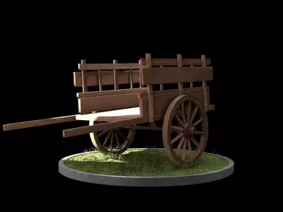 Wooden cart 3D model 7