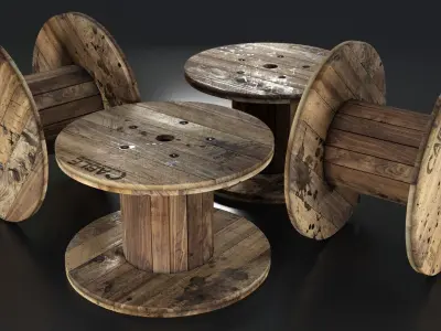 Wood Cable Reel Low-poly 3D model