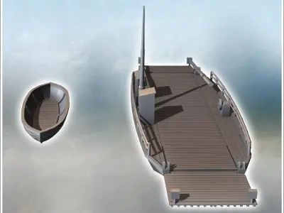 Set of two assault boats with ferry and wooden boat 2 - World Wa 3D print model