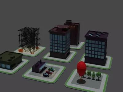 lowpoly city building with metal structure Free low-poly 3D model