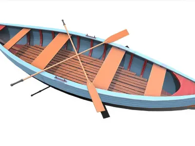 Stylized Wooden Row Boat Low-poly PBR Low-poly 3D model