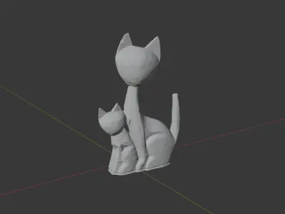 Wooden cat ornament Low-poly 3D model