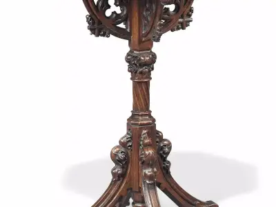Antique Octagonal Table 3D Ornate Wooden Side Table Carvings Low-poly 3D model
