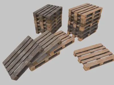 Pallets wooden pack Low-poly 3D model