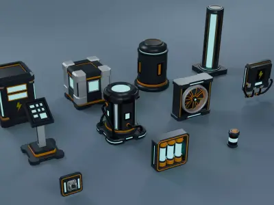 Low Poly Sci-Fi Energy and Production Bundle B - 46 Assets Low-poly 3D model