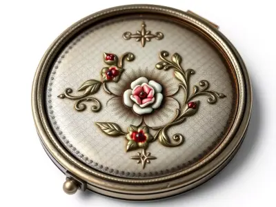 Vintage Floral Ornate Compact Mirror Low-poly 3D model
