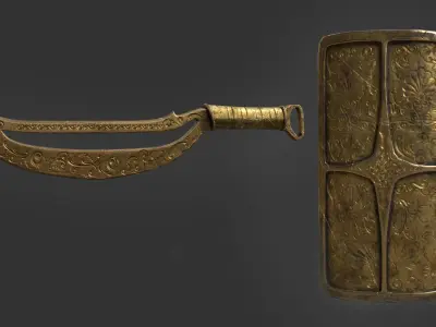 Sword and Shield lowpoly highpoly Free low-poly 3D model