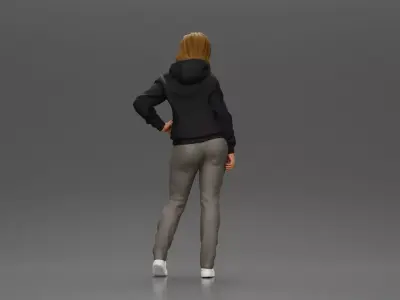 Casual girl with hoodie and sweatpants striking a confident pose 3D print model