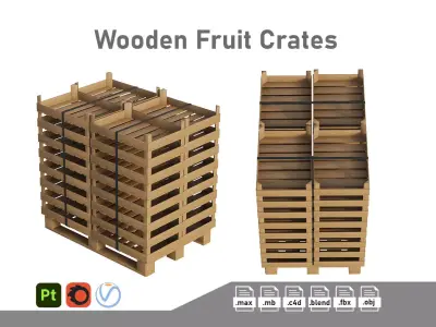 Wooden Fruit Crates On Pallet 3D model