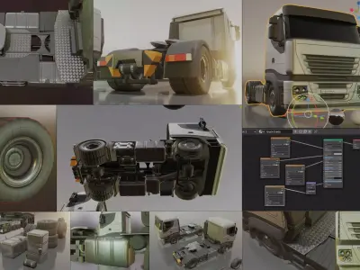 2-Axis Truck Rigged Low-Poly Version Low-poly 3D model