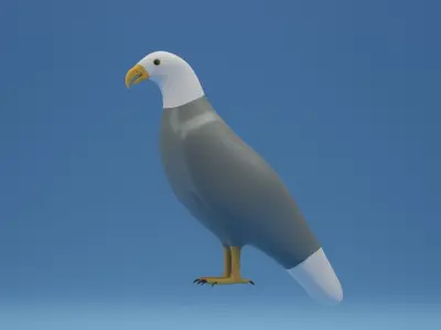 Cartoon Cute Bird Bald Eagle Low-poly 3D model