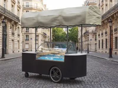  Mobile Ice Cream Display Cart Black 