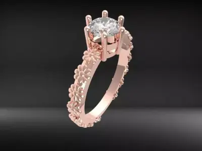 Antique Classic Decorative Solitaire flower Ring 3D print model