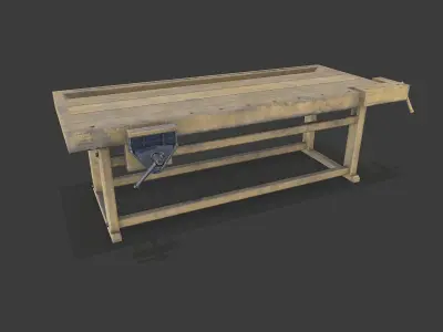 Old Wooden Workbench Low-poly PBR Low-poly 3D model