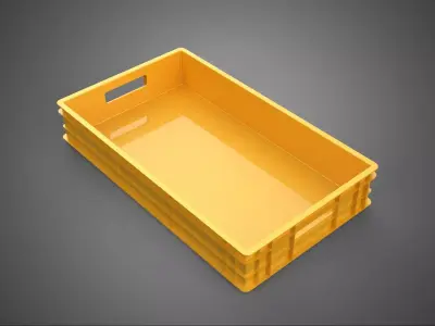 STANDARD RECTANGULAR YELLOW PLASTIC CRATE BOX HANDHOLD CONTAINER 3D model