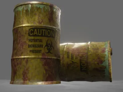 Rusty barrel labeled biohazard highpoly and lowpoly Low-poly 3D model