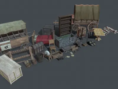Medieval elements Low-poly 3D model
