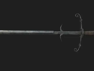 Bastard Sword Low-poly 3D model 3