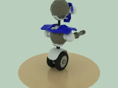 robot on wheels with two guns Low-poly 3D model