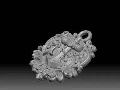  ornate golden anchor emblem 3D print model