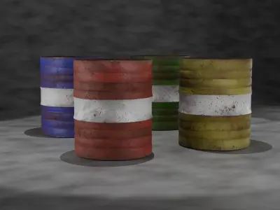 Set of worn barrels Low-poly 3D model