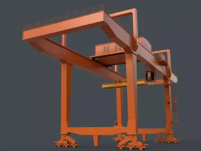 PBR Rail Mounted Gantry Crane RMG V1 - Orange Low-poly 3D model