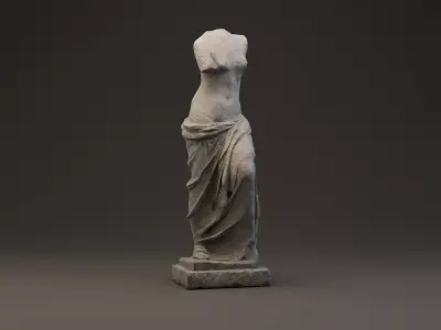 Antique damaged limestone sculpture Low-poly 3D model