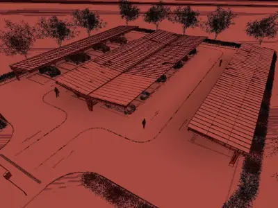 L-shaped solar panel carport - parking lot 3D model