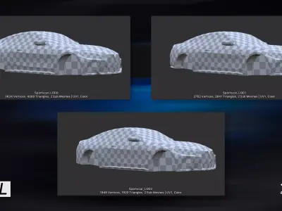 Gridlock - Sportscar coupe - PBR gameready city vehicle Low-poly 3D model