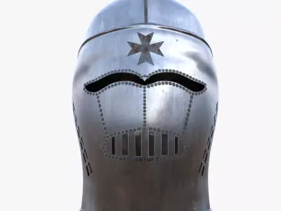 Low Poly Medieval Knight Great Helmet PBR Game Ready 3D Model Low-poly 3D model