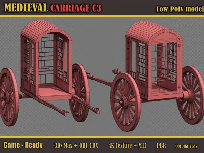 Medieval Carriage C3 Low-poly 3D model
