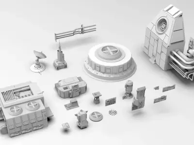 Scifi dressing kitbash set  Low-poly 3D model