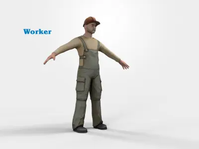 Worker character rigged Low-poly 3D model