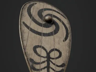 Slavic kite wooden shield-painted black spiral symbol Low-poly 3D model