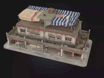 Rooftop Bazaar Building  Marketplace Bustling Above the City 3D model