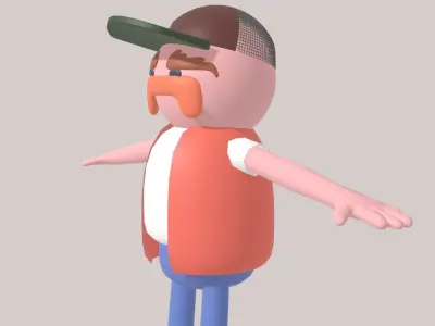 small town or trucker stylo character low poly Low-poly 3D model