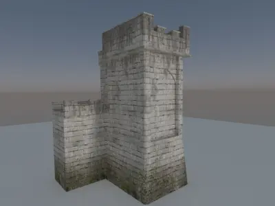Medieval castle modular walls and towers Low-poly 3D model