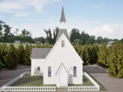 18th Century Gothic Church  Colonial American Chapel   Low-poly 3D model